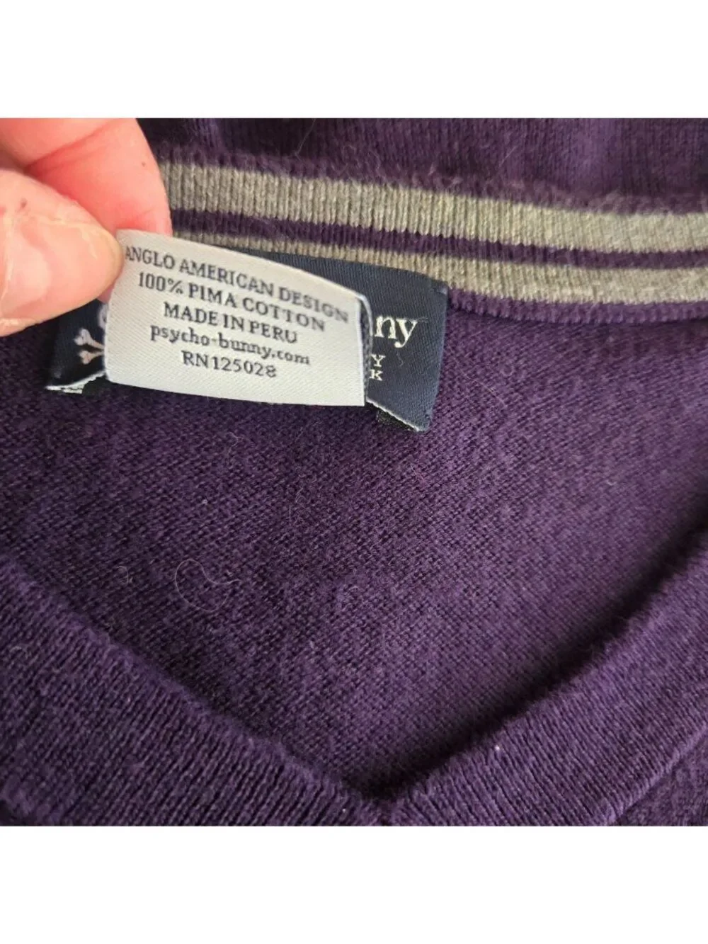 Psycho Bunny Mens Purple V-Neck Sweater Size L 100% Pima Cotton